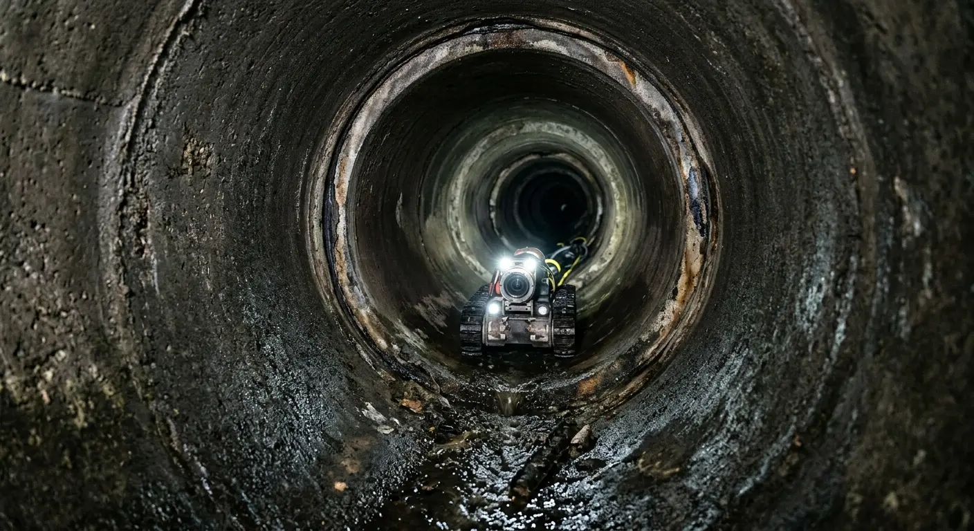 Robotic sewer camera inspecting pipe interior for Sewer Line Cleaning in San Elizario